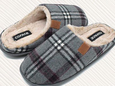 Zapatillas de estar en casa de lana para hombre. Tartan de invierno calido, forro de felpa. Pantuflas con espuma con memoria